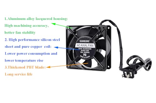 120mm x 38mm Cooling Fan 110V 120V Dual Ball Bearing High CFM 3000RPM with AC Plug and Aluminium Alloy Frame - style: AC12038-N