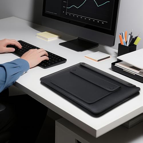 Lacdo 14 Inch Laptop Sleeve Case for HP 14" Laptop, Lenovo Dell ASUS Acer Chromebook 14, HP Stream 14/Ultrabook, Dell Latitude 14, ASUS Vivobook 14, Leather Computer Sleeve with 3 Compartments, Black - size: 14 Inch