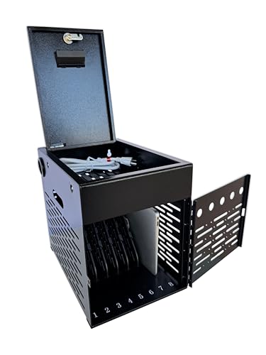 8-Device Tablet & Laptop Charging Cabinet, Lockable Steel Charging Station for Chromebooks, iPads & Devices Up to 14", Fully Assembled Storage Cabinet for Classroom, Office & Library, Black - color: Black with 8-Device Charging Cabinet