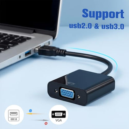 USB to VGA Adapter for Monitor, VGA to USB 3.0/2.0 Converter | 1080P Multi-Display Video Cable for Laptop, Desktop, HDTV, Monitor, Projector, Suitable for WIN7, WIN8, Vista