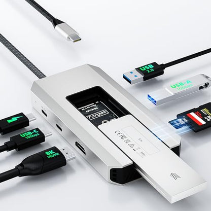 Minthouz USB C Docking Station,8-in-1 USB-C Hub with M.2 NVMe SATA SSD Enclosure,10Gbps Data Transfer, 8K@30Hz HDMI,87W PD,SD/TF Card Reader,USB 3.2 Hub for MacBook Pro/Air, Dell, HP Laptops