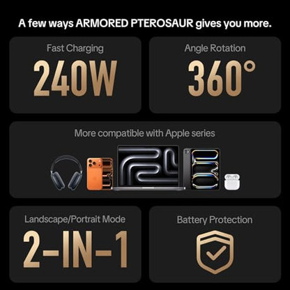 MFish 240W USB-C Cable with Foldable Stand, 3.93FT | 90° T-shaped plug, PD 3.1, E-Marker chip, 45,000 bend test, slim-case fit - color: Black