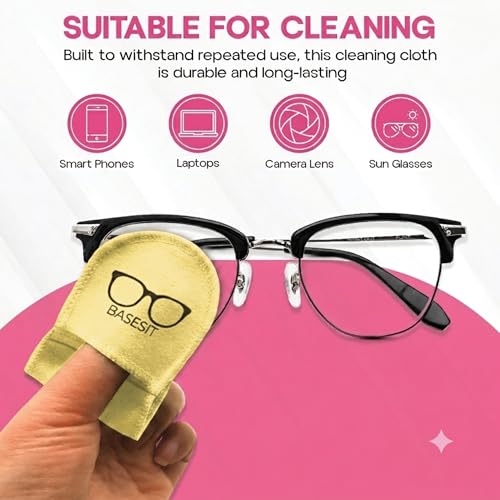 Finger Grip Eyeglass Cleaner (4 Pack) – Premium Microfiber Glasses Cleaning Cloth for Eyeglasses, Sunglasses, Phone Screens & Camera Lens (Pink/Yellow) - color: Pink/Yellow