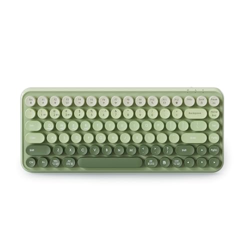 Mini Bluetooth Keyboard, 85-Key Typewriter Round Keys (Green Color) | Compact wireless design with multi-device connection, compatible with Windows laptop, desktop, Mac, tablets - color: Green color