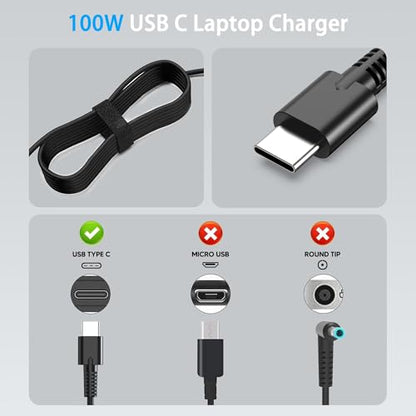 100W USB C Laptop Charger with 9FT Extra Long Cable, Fast Charging Power Adapter Compatible with MacBook Pro/Air, HP, Dell, Lenovo, Asus, Acer, Chromebook, Galaxy, Type C Universal Wall Charger Block