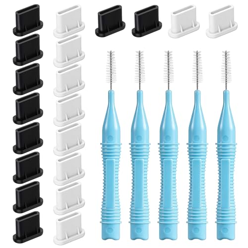 USB C Dust Plug, Silicone Port Cover Protector with Cleaning Brush, Type C Charging Port Protectors Compatible with 17 16 15 Series Samsung Galaxy Google Pixel All Type C Devices