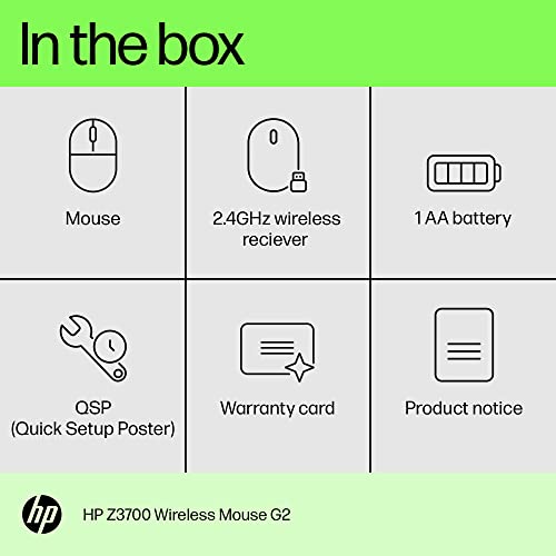 HP Z3700 G2 Wireless Mouse - Onyx Black, Sleek Portable Design fits Comfortably Anywhere, 2.4GHz Wireless Receiver, Blue Optical, for Wins PC, Laptop, Notebook, Mac, Chromebook (681R7AA#ABL) - color: Onyx Black