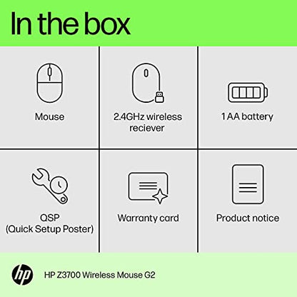 HP Z3700 G2 Wireless Mouse - Onyx Black, Sleek Portable Design fits Comfortably Anywhere, 2.4GHz Wireless Receiver, Blue Optical, for Wins PC, Laptop, Notebook, Mac, Chromebook (681R7AA#ABL) - color: Onyx Black