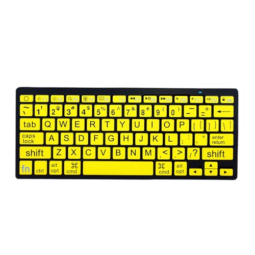 HXMJ-Large Print Mini Bluetooth Keyboard Compatible with iPad,iPhone,iPod,MacBook for Seniors and Visually Impaired Low Vision Individuals-Yellow - color: Yellow