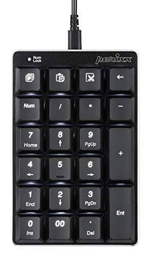 Perixx PERIPAD-303B, Backlit Mechanical Numeric Keypad - USB - Office Shortcut Keys - Full Size 22 Keys - Kailh Brown Switch Keys