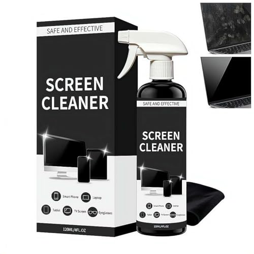 Screen Cleaner Spray and Microfiber Cloth Kit,120ml/4 fl oz Screen Cleaner Spray and Wipe for TV, Laptop, Computer, Phone, Tablet, Car, Electronic Devices - color: 120ML Black Set
