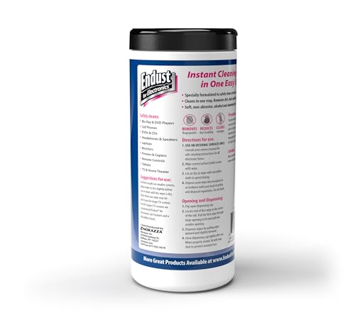 Endust For Electronics; Screen & Surface Cleaning Wipes, For TV, Phone, Computer Monitor, Laptop, Tablet, Pre-Moistened, Alcohol and Ammonia Free, 70 Count, 6 Pack (11506P6)