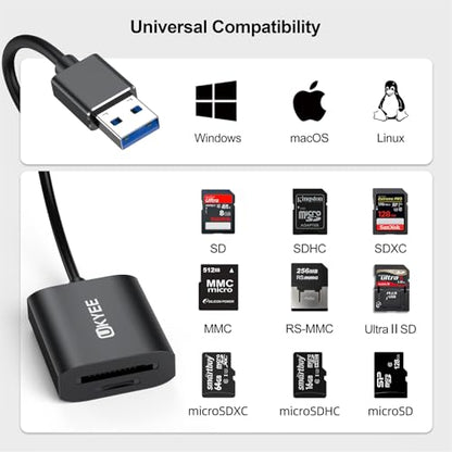 SD Card Reader, High-Speed USB 3.0 to Micro SD Card Reader, Dual Slot Simultaneous Read Write Compatible with SD,SDHC,SDXC MicroSD,MicroSDHC,MicroSDXC, for Windows,Mac,Linux Systems