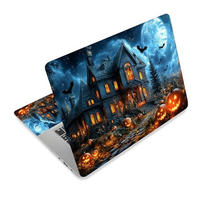 Universal Laptop Skin Sticker Decal,15.6 Inch Laptop Vinyl Cover for 13" 14" 15.6" Laptop,Scratch-Resistant Waterproof Protector Wrap,Reusable with Wrist Pads,Pumpkin Haunted Mansion - color: Pumpkin Haunted Mansion