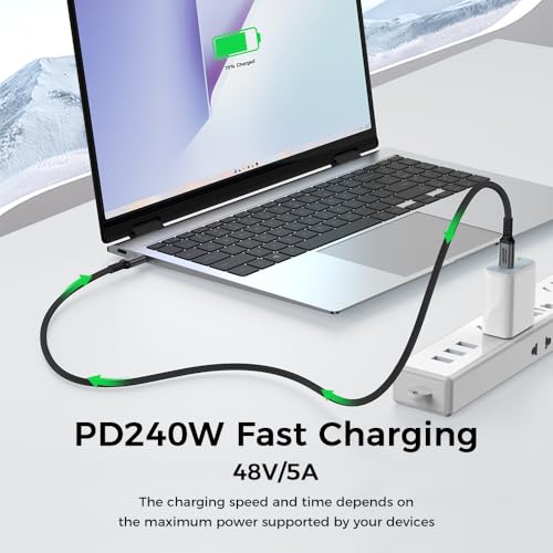Power Thread USB C to USB C Cable 240W | USB-if Certified | PD 3.1 Fast Charging Cable | E-Marker Chip | 480Mbps Data Transfer, Braided Nylon for MacBook, iPad, Samsung, Laptop