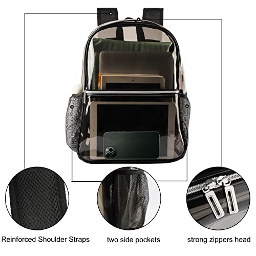 Clear Backpack Heavy Duty TPU, 17.2 Inch Transparent Bookbag for School College Work Travel, Large See Through Backpack with Laptop Compartment, Reinforced Padded Straps, Black - color: Black