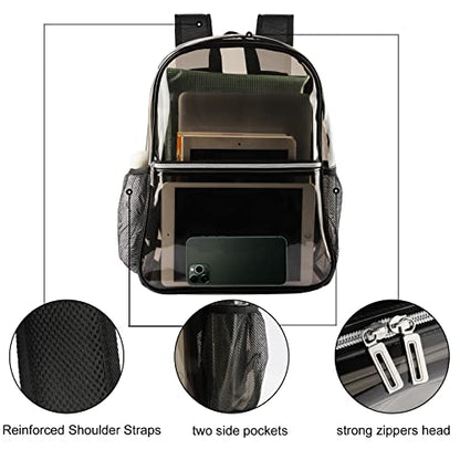 Clear Backpack Heavy Duty TPU, 17.2 Inch Transparent Bookbag for School College Work Travel, Large See Through Backpack with Laptop Compartment, Reinforced Padded Straps, Black - color: Black