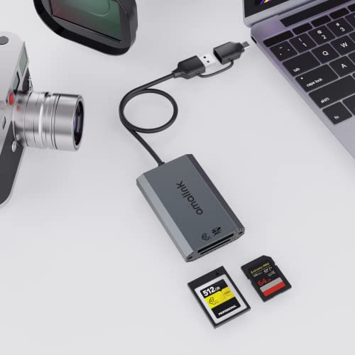 CFexpress Type B/SD USB 3.2 Gen 2 Card Reader - Dual Slot Adapter with USB-A and USB-C Connectors for CFexpress Type B and SD4.0 UHS-II Memory Cards.