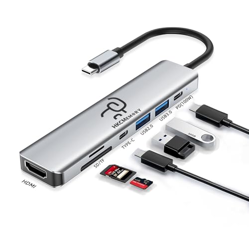 USB C Hub 7-in-1 Multi-Port Adapter, 4K HDMI Dongle, 100W PD, USB 3.0/2.0 Ports, SD/TF Card Reader, USB-C Docking Station for MacBook Mac Pro/Air, Dell XPS, HP, Lenovo Thinkpad