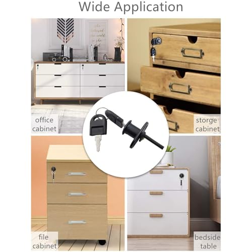 HOWDIA 2 Pcs Drawer Lock Cabinet Locks with Keys, Zinc Alloy Desk Locks File Cabinet Lock for Furniture Locker Showcase, Locking Rod Length 40mm, Cylinder Diameter 16mm (Black, Keyed Different) - size: 16mm - Keyed Different