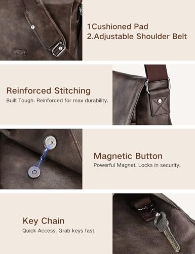 VX VONXURY Messenger Bag for Men, Pu Leather 14 Inch Laptop Briefcase Bag for Work Bussiness and School,Coffee - color: 14inch Coffee