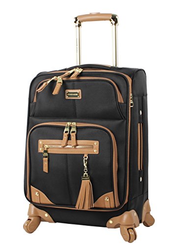 Steve Madden Designer-Gepckkollektion Leichter Softside-Koffer fr Damen und Herren strapazierfhige 50,8 cm groe Tragetasche mit 4 rollenden Spinner-Rdern, Harlo Black, 20in, Carry on Bag With Spinner - color: Harlo Black, size: 20 inches