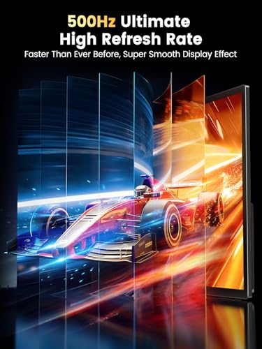 UPERFECT QLED Portable Gaming Monitor 500Hz 24.5'' Monitor, FreeSync 0.1ms, 125%sRGB 2000:1 600Nits, Built-in Stand, Speaker and VESA Mountable DP1.4 USB C HDMI Second Screen for Laptop, Game Console - size: 24.5''