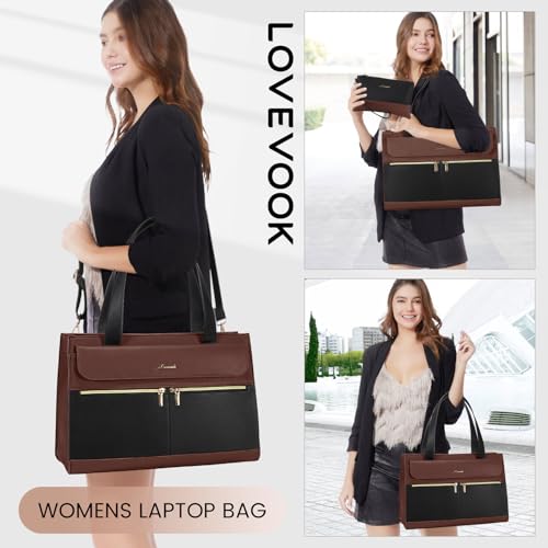 LOVEVOOK Laptop Bag for Women, Black- Brown - color: Black- Brown, size: 15.6 Inch