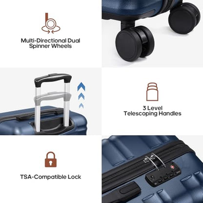 3 Piece Luggage Set, 20 Inch Carry On Luggage 22x14x9 Airline Approved, Hardside Suitcases with Wheels, Suitcase Set with YKK Zipper&TSA Lock, Travel Set - color: Navy Blue, size: 3 piece set (20inch)
