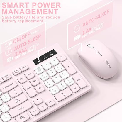 Wireless Keyboard and Mouse Combo, Full-Sized Quiet Wireless Keyboard and Adjustable DPI Mouse, 2.4GHz USB Receiver, Keyboard and Mouse for PC, Windows, Desktop, Laptop (Pink and White-B) - color: Pink and white-B