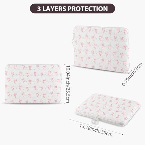Cute Bow Puffy Laptop Sleeve 13-15 Inch Cute Quilted Laptop Protective Case Padded Bow Computer Sleeve for MacBook - color: Beige, size: 13inch