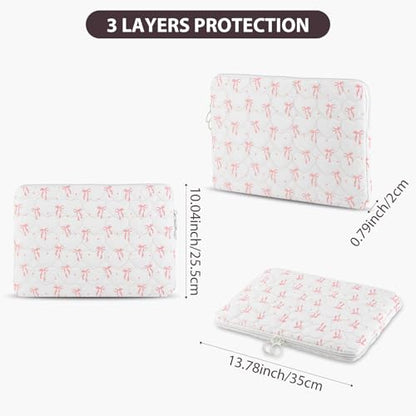 Cute Bow Puffy Laptop Sleeve 13-15 Inch Cute Quilted Laptop Protective Case Padded Bow Computer Sleeve for MacBook - color: Beige, size: 13inch
