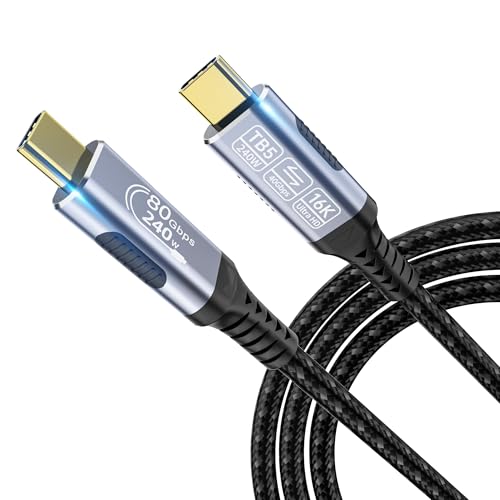 5ft USB 5 Cable, 80 Gbps Data Transfer, Dual 8K/16K Display Support, 240W Charging, USB-C to USB-C for Laptops, Monitors & PCs - size: 5 ft