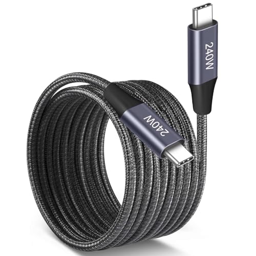 240W USB-C to USB-C Cable 10FT Gunmetal, Super Fast Charging Type-C to Type-C Charger Cable Braided Compatible with MacBook Pro/Air, iPad Pro,Sam sung Galaxy S23/S22/S21 Note 10,PS5/PS4,Switch, Laptop - color: Grey, size: 10FT, style: Dual Straight