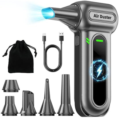 Electric Air Duster Cleaning Tools -180000RPM Super Power Cordless Air Duster, Rechargeable Brushless Motor Durable Blower, 4-Gear Adjustable Dust Blower Fan for Car, PC, Sliver