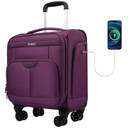 Underseater Carry-On Luggage Airline Approved with Spinner Wheels, 16 Inch Luggage with TSA Lock, Overnight Rolling Softside Suitcases for Women,Purple - color: Purple, size: Underseat 16 inch