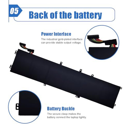 97Wh 6GTPY Laptop Battery Replace for Dell XPS 15 9570 9560 9550 Precision 5510 5520 5530 Vostro 7500 7590 Series Laptop 5041C 05041C 5D91C 5XJ28 GPM03 4GVGH 6-Cell - size: 11.22*4.92*0.33 inch 6GTPY
