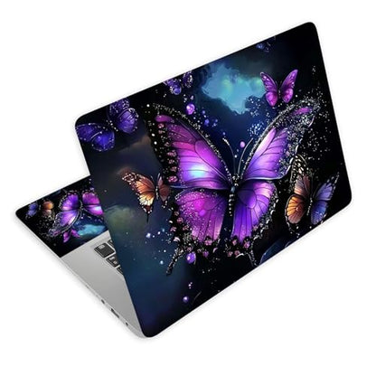 Universal Laptop Skin Decal, 3-Piece Vinyl Protector for 12 13 14 15.6" Notebook, Waterproof Anti-Scratch, Easy Trim & Bubble-Free Finish, Purple Butterfly with Glittering - color: Purple Butterfly with Glittering