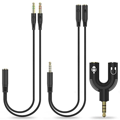 Headphone Splitter Adapter 3.5mm, (3-in-1 Pack) Audio Splitter 2 Female to 1 Male & 2 Male to 1 Female 3.5mm Aux Stereo Y Jack Cable for PS4, Xbox, Phone, PC, Tablet, Laptop, Gaming Headset