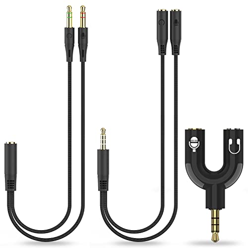 Headphone Splitter Adapter 3.5mm, (3-in-1 Pack) Audio Splitter 2 Female to 1 Male & 2 Male to 1 Female 3.5mm Aux Stereo Y Jack Cable for PS4, Xbox, Phone, PC, Tablet, Laptop, Gaming Headset