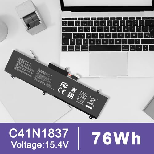C41N1837 Laptop Battery for ASUS ROG Zephyrus G15 GA501I GA502 GA502D GA502DU GA502GU GA502IV GU502 GU502DU GX502GW GX532GV GU532GW GU502LU GU502LW GU502LV GX502LXS GX502GV GX502GW 0B200-03380100 - size: 11.3*3.81*0.5inch