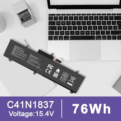 C41N1837 Laptop Battery for ASUS ROG Zephyrus G15 GA501I GA502 GA502D GA502DU GA502GU GA502IV GU502 GU502DU GX502GW GX532GV GU532GW GU502LU GU502LW GU502LV GX502LXS GX502GV GX502GW 0B200-03380100 - size: 11.3*3.81*0.5inch