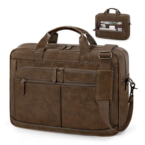 RAINSMORE Messenger Bag For Men 16” Laptop Waterproof PU Briefcase Large Vintage Satchel Computer for Work Business Travel - color: Brown