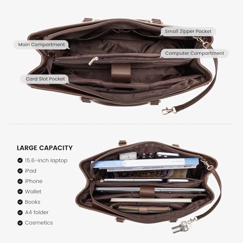LOVEVOOK Laptop Tote Bag for Women, Office Work Bag Briefcase fit for 15.6 inch Laptop, Large Capacity Teacher Computer Bag Handbag Coffee/Beige | Fits 15.6 Inch Laptop, Waterproof Front Pocket, Shoulder Strap, Large Purse for Business Office Work, Coffee