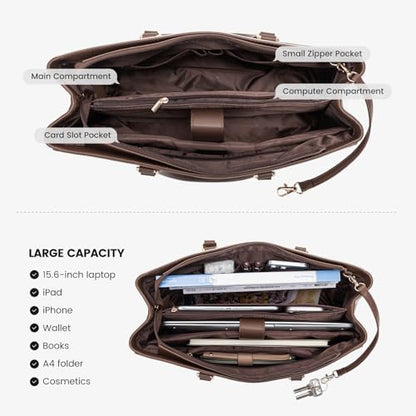 LOVEVOOK Laptop Tote Bag for Women, Office Work Bag Briefcase fit for 15.6 inch Laptop, Large Capacity Teacher Computer Bag Handbag Coffee/Beige | Fits 15.6 Inch Laptop, Waterproof Front Pocket, Shoulder Strap, Large Purse for Business Office Work, Coffee