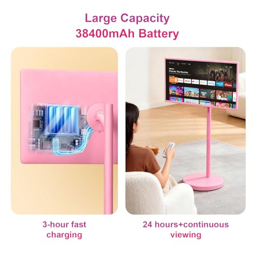 VLH Smart Portable TV on Wheels | 32 Inch Touchscreen Rolling TV | EDLA-Certified Android 15 OS | 38400mAh Battery Powered | 8GB RAM + 128GB Storage | 10-12H Playtime | Voice Remote Control | EDLA-Certified Android 15 OS,38400mAh Battery Powered,8GB RAM +