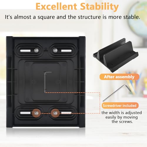 Vertical Laptop Stand Holder, ABS Organizer with Adjustable Dock, All in 1 Design Space-Saving, Sturdy Laptop Computer Holder for PC up to 17.3 inches, MacBook, Mini PC, Pad, Phone (Black, 1 Slot)