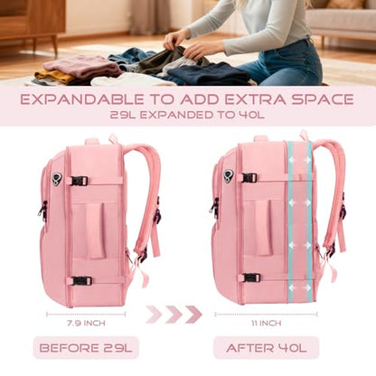 Travel Backpack for Women, 52L Carry On Backpack, Extra Large Expandable Travel Bag, 18.4 Inch TSA Flight Approved Luggage Personal Item Size with, Teacher Business Daypack, Pink - color: Pink