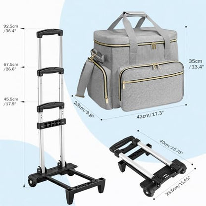 LIWSHWZ Rolling Teacher Bag With Wheels,Teacher Bag with Accordion File Organizer for up to 15.6" Laptop,Thickened Trailer Leg Detachable Trolley for Teaching& Office Supplies Storage（17.3×9.8×13.4"）