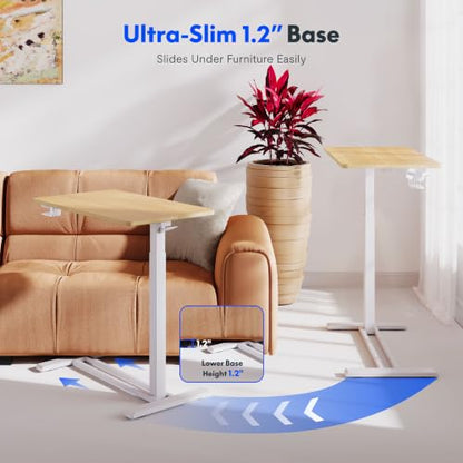 FLEXISPOT H7 Adjustable Overbed Bedside Table with Wheels Pneumatic Mobile Standing Desk Laptop Desk Rolling Computer Cart Movable Table Hospital Home Use(31.5" W x 17.7" D, Maple Large) - color: Maple, size: Large
